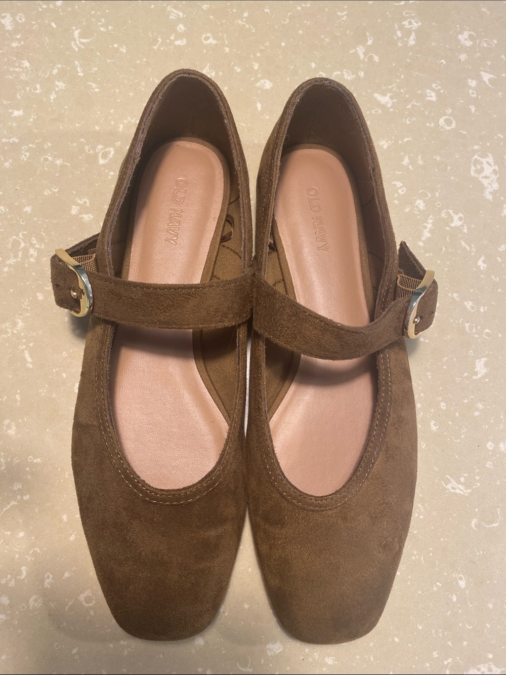 Old Navy Brown Suede Mary Jane Flats with Buckle Strap